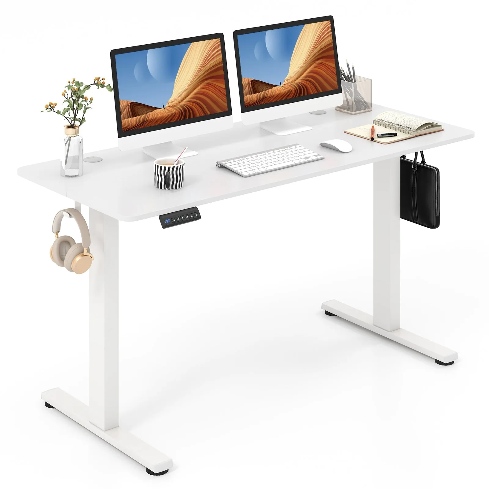 140 x 60 CM Height Adjustable Standing Desk with 3 Memory Heights-White