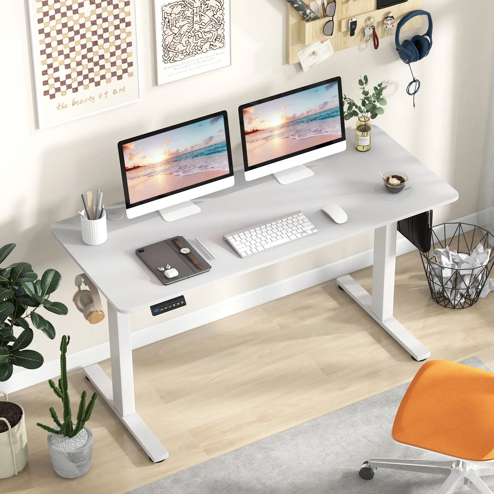 140 x 60 CM Height Adjustable Standing Desk with 3 Memory Heights-White