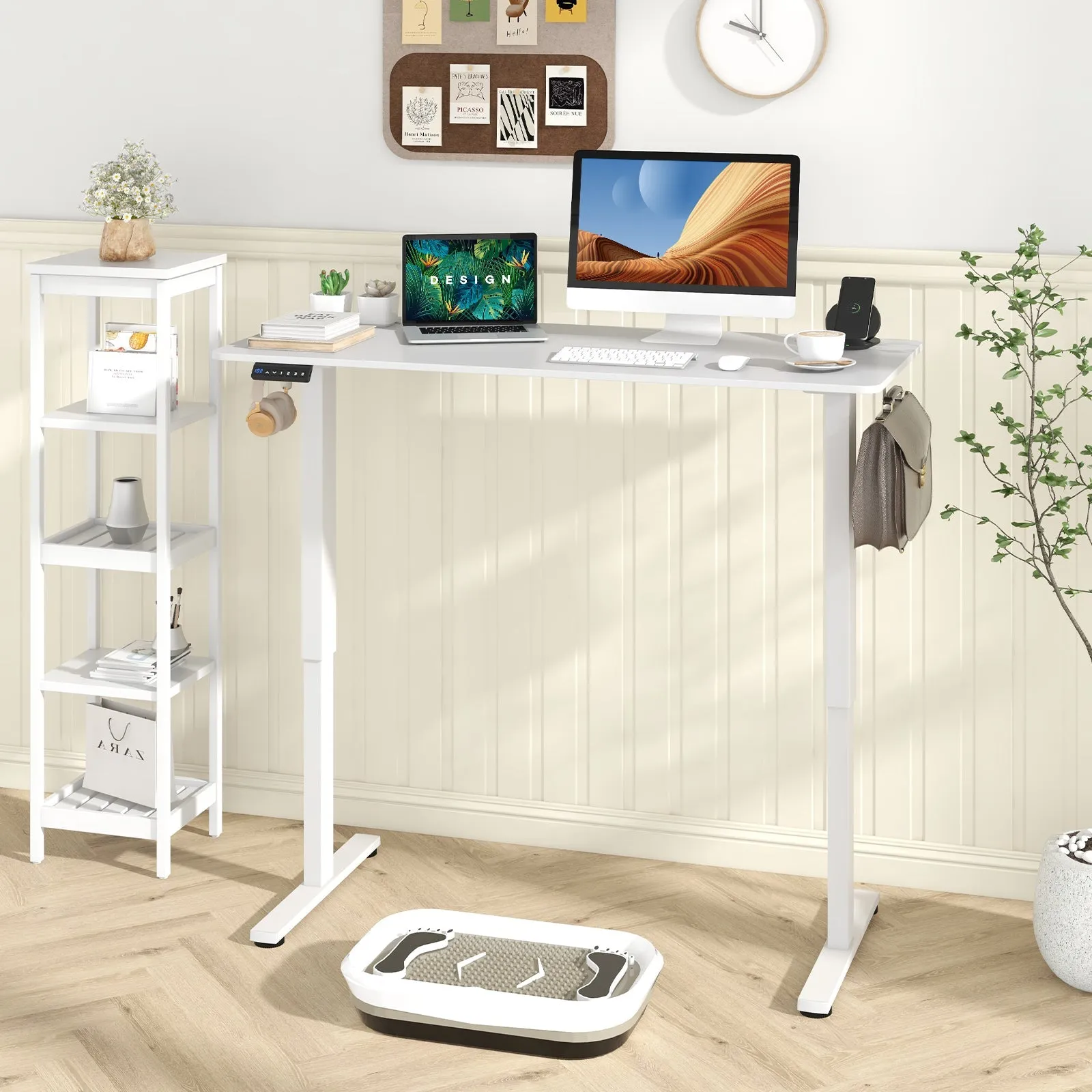 140 x 60 CM Height Adjustable Standing Desk with 3 Memory Heights-White