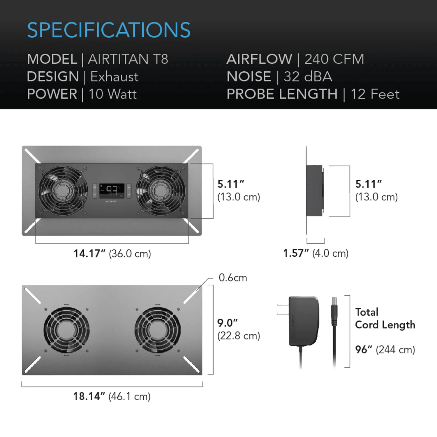 AC Infinity AIRTITAN T8, Crawlspace and Basement Ventilator Fan, Temperature and Humidity Controller, IP-44 Rated, Exhaust