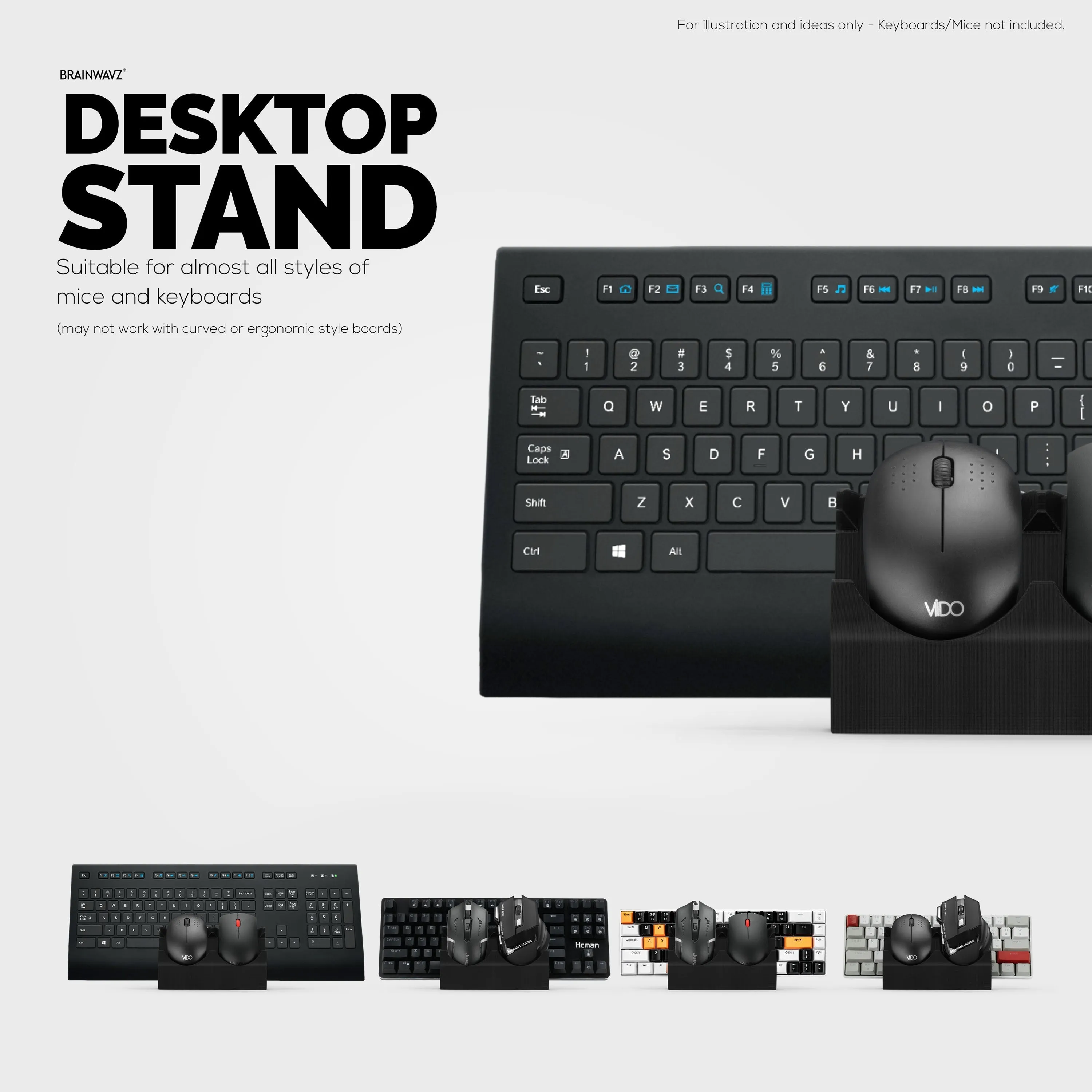 Desktop Keyboard & Dual PC Mouse Stand Holder, Reduce Clutter, Organize Your Desk Better, Suitable for Any Size Keyboard & Mouse (DK03)