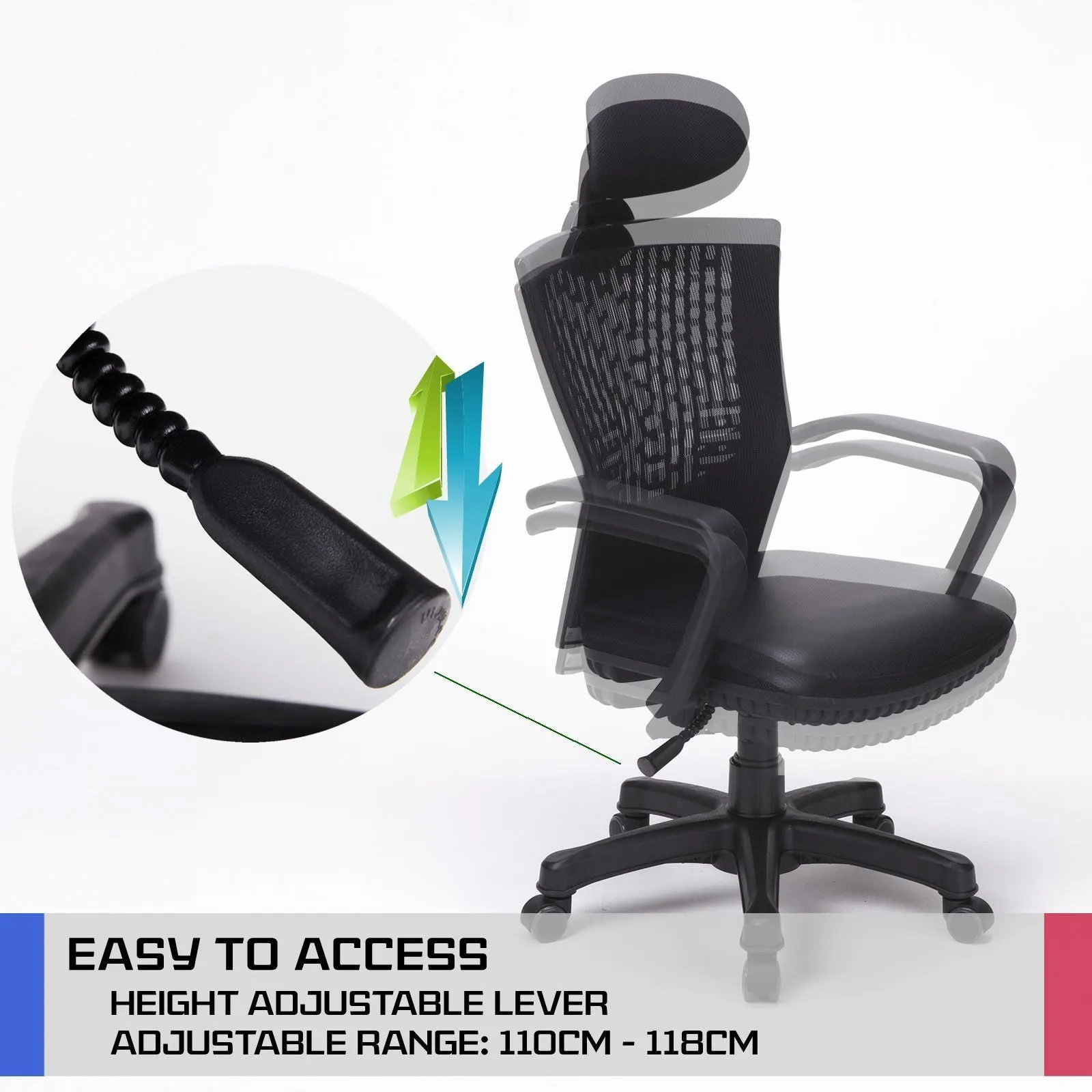 Ergonomic Mesh Back Office Chair with Headrest - Black