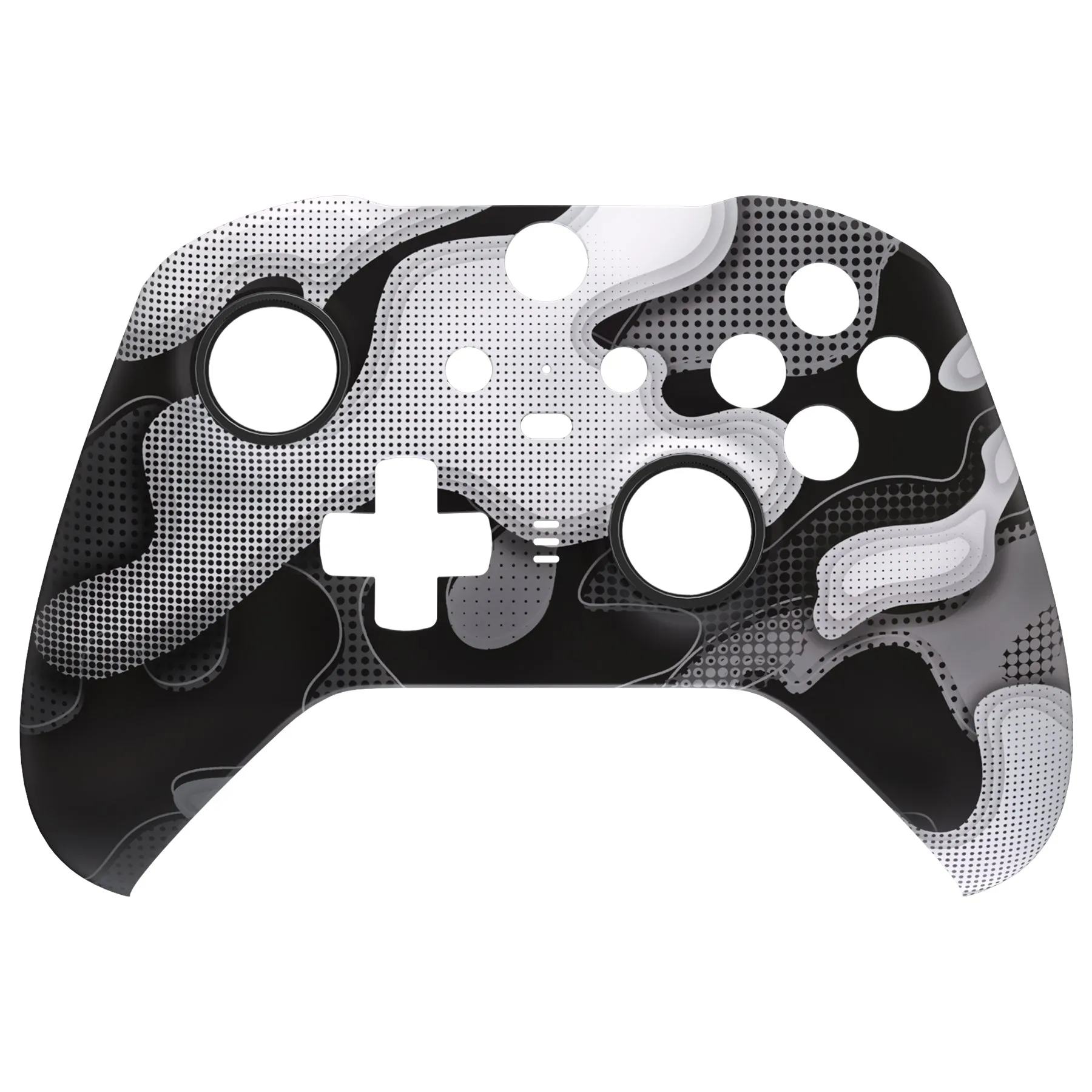 eXtremeRate Black White Camouflage Faceplate Cover, Soft Touch Front Housing Shell Case Replacement Kit for Xbox One Elite Series 2 Controller Model 1797 - Thumbstick Accent Rings Included - ELT147