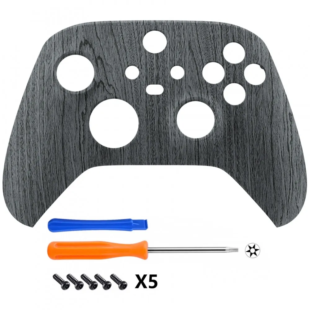 eXtremeRate Black Wood Grain Replacement Part Faceplate, Soft Touch Grip Housing Shell Case for Xbox Series S & Xbox Series X Controller Accessories - Controller NOT Included - FX3S216