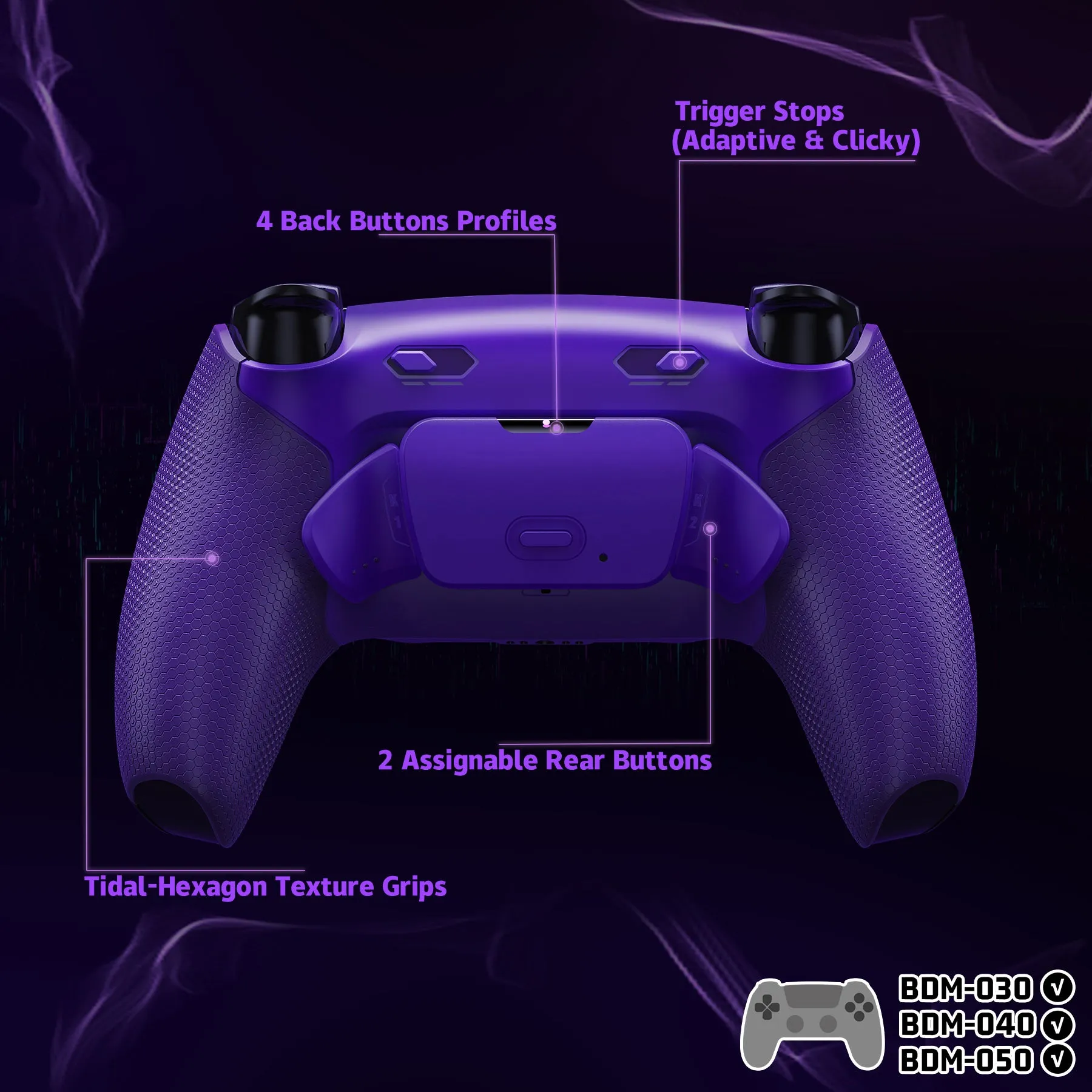 eXtremeRate RISE Plus MAX Back Paddles Kit with Clicky Trigger Stops & Rubberized Grip for PS5 Controller BDM-030/040/050 - Galactic Purple - GQTPFM005M2