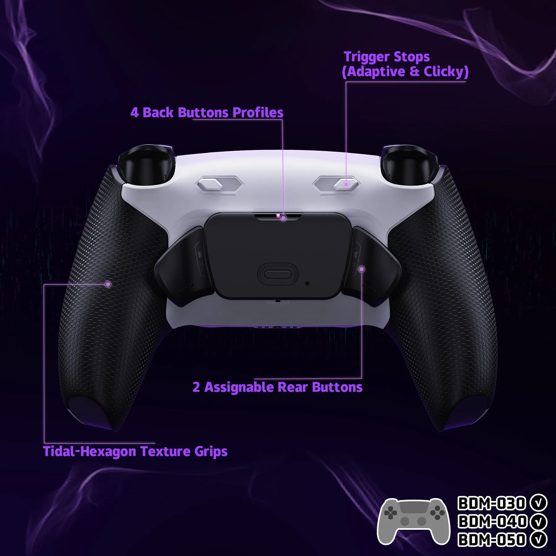 eXtremeRate RISE Plus MAX Back Paddles Kit with Clicky Trigger Stops & Rubberized Grip for PS5 Controller BDM-030/040/050 - White Black - Black - GQTPFM004M2