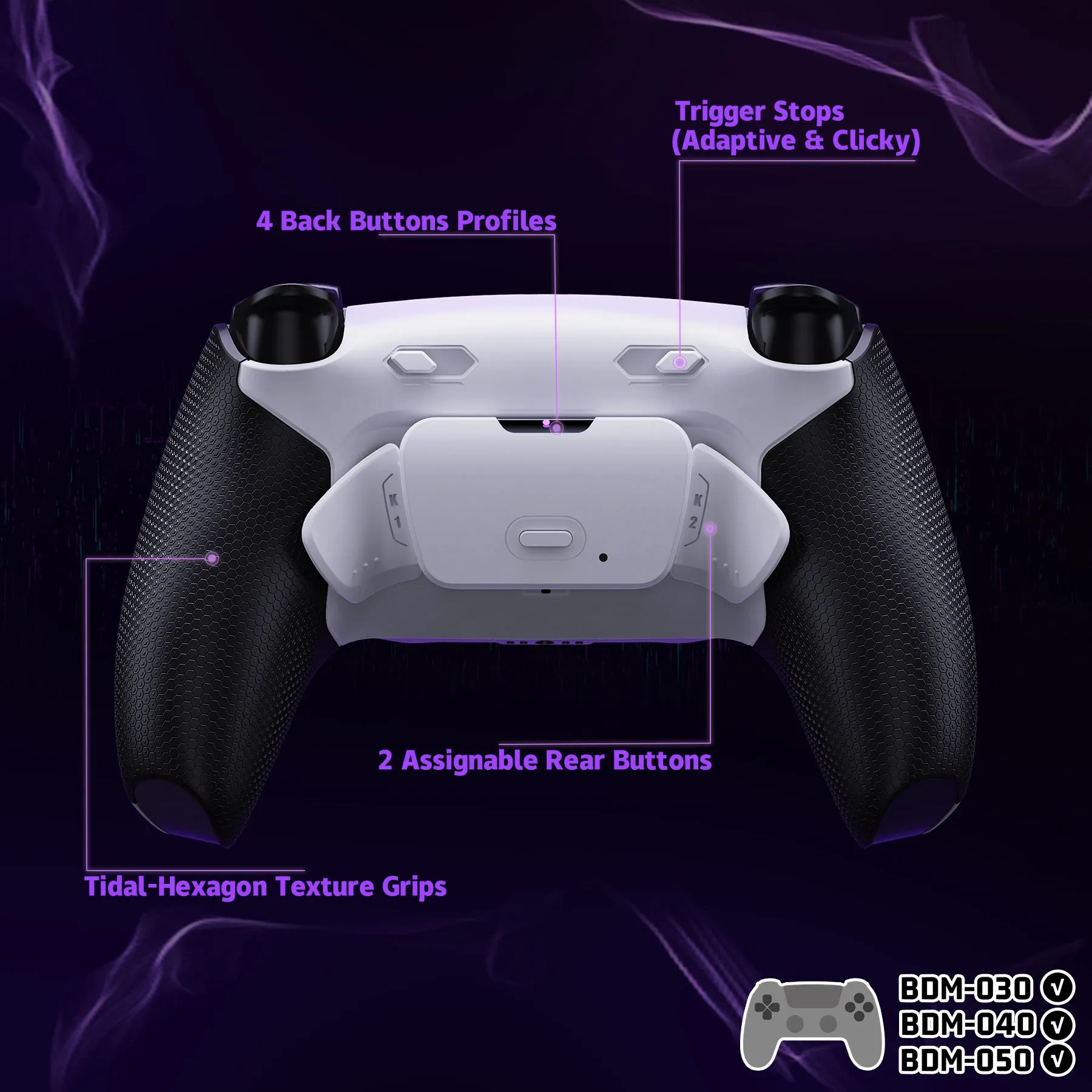 eXtremeRate RISE Plus MAX Back Paddles Kit with Clicky Trigger Stops & Rubberized Grip for PS5 Controller BDM-030/040/050 - White Black - White - GQTPFM003M2