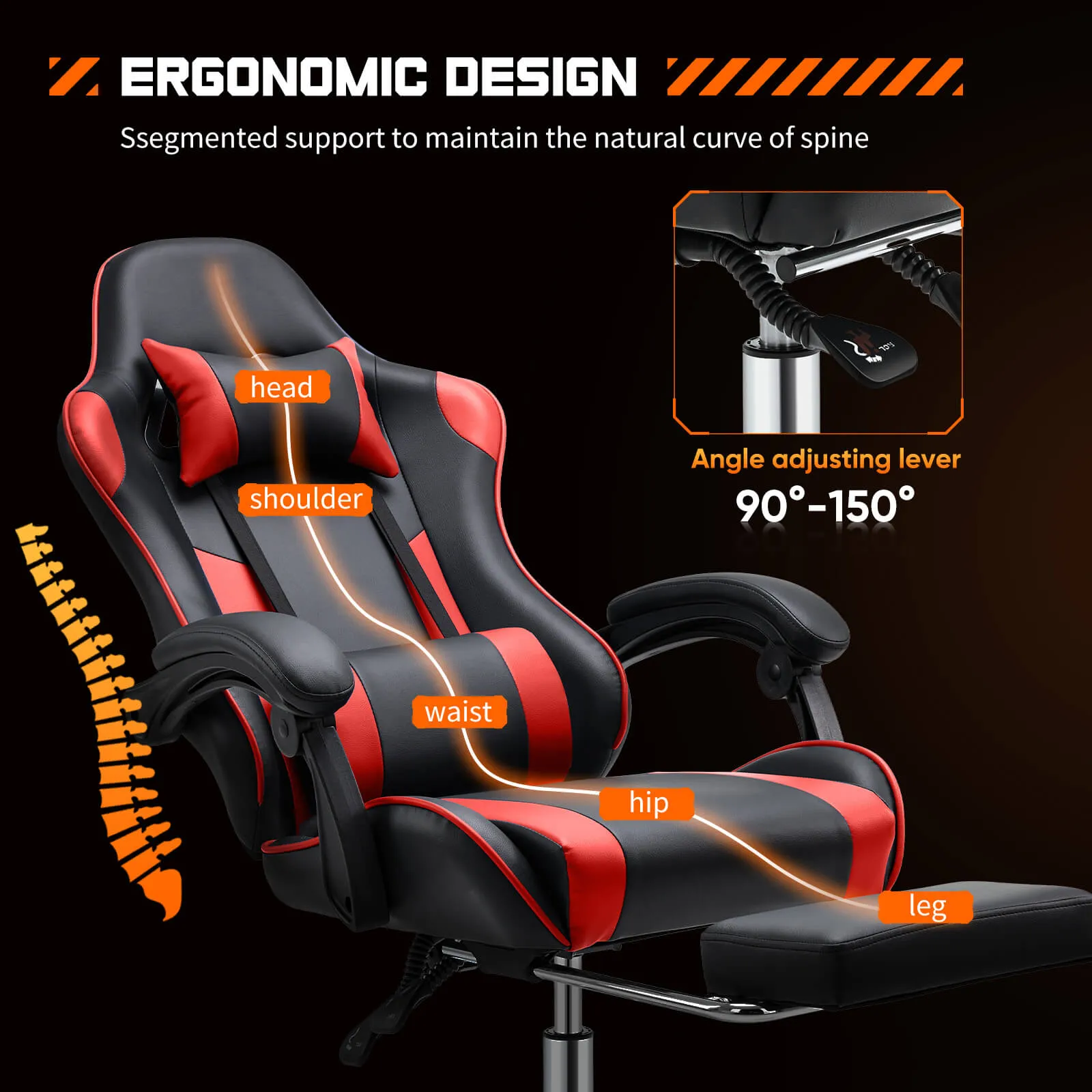 Gaming Chair Ergonomic Office Chair With Foot Rest, Big And Tall Executive Desk Chair With Lumbar Support, Padded Arms, Computer Chair For Home Office, Bedroom