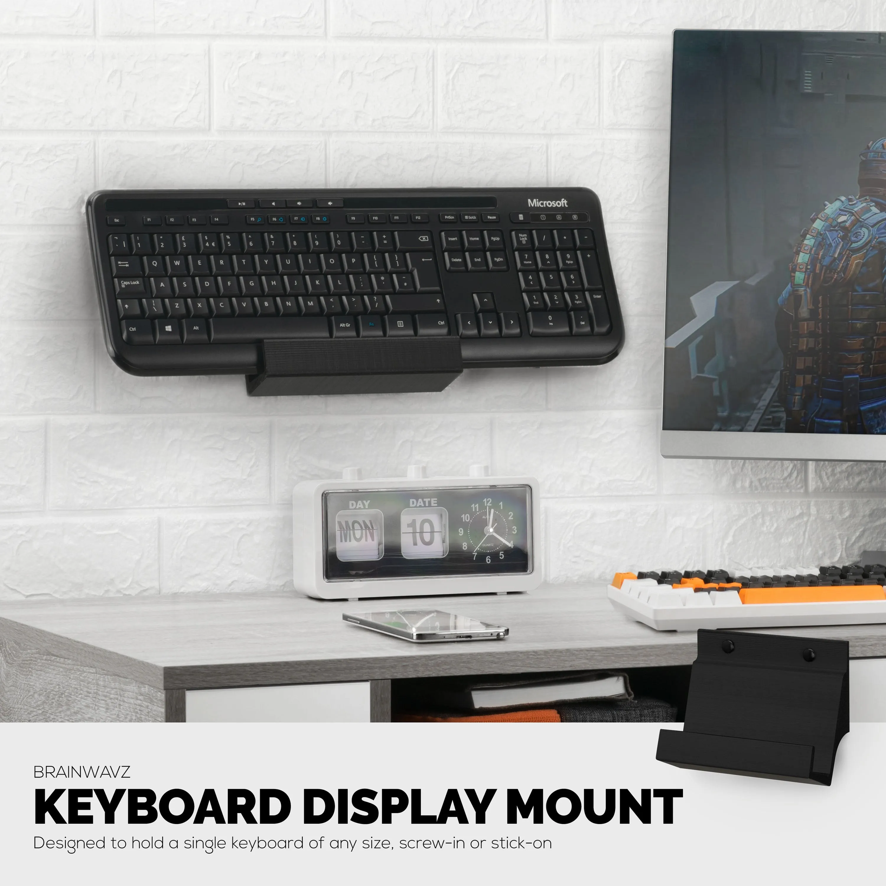 Gaming Keyboard Stand for Wall Mounting - Adhesive or Screw Mount Installation - Stylish and Space Saving Solution for Gamers, Home & Office (KBW01)