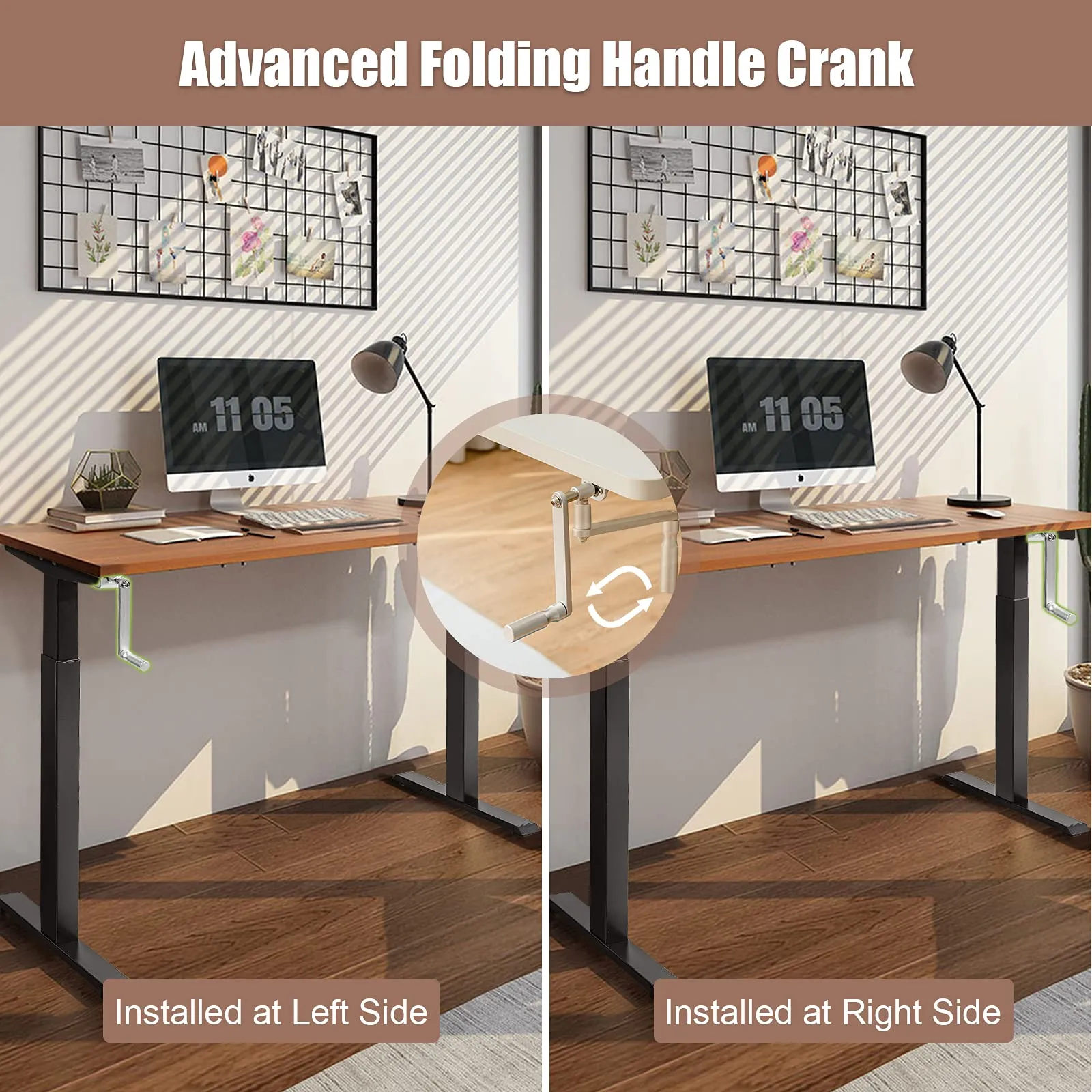 Hand Crank Stand Up Desk Frame, Manual Height Adjustable Standing Workstation with Foldable Crank Handle