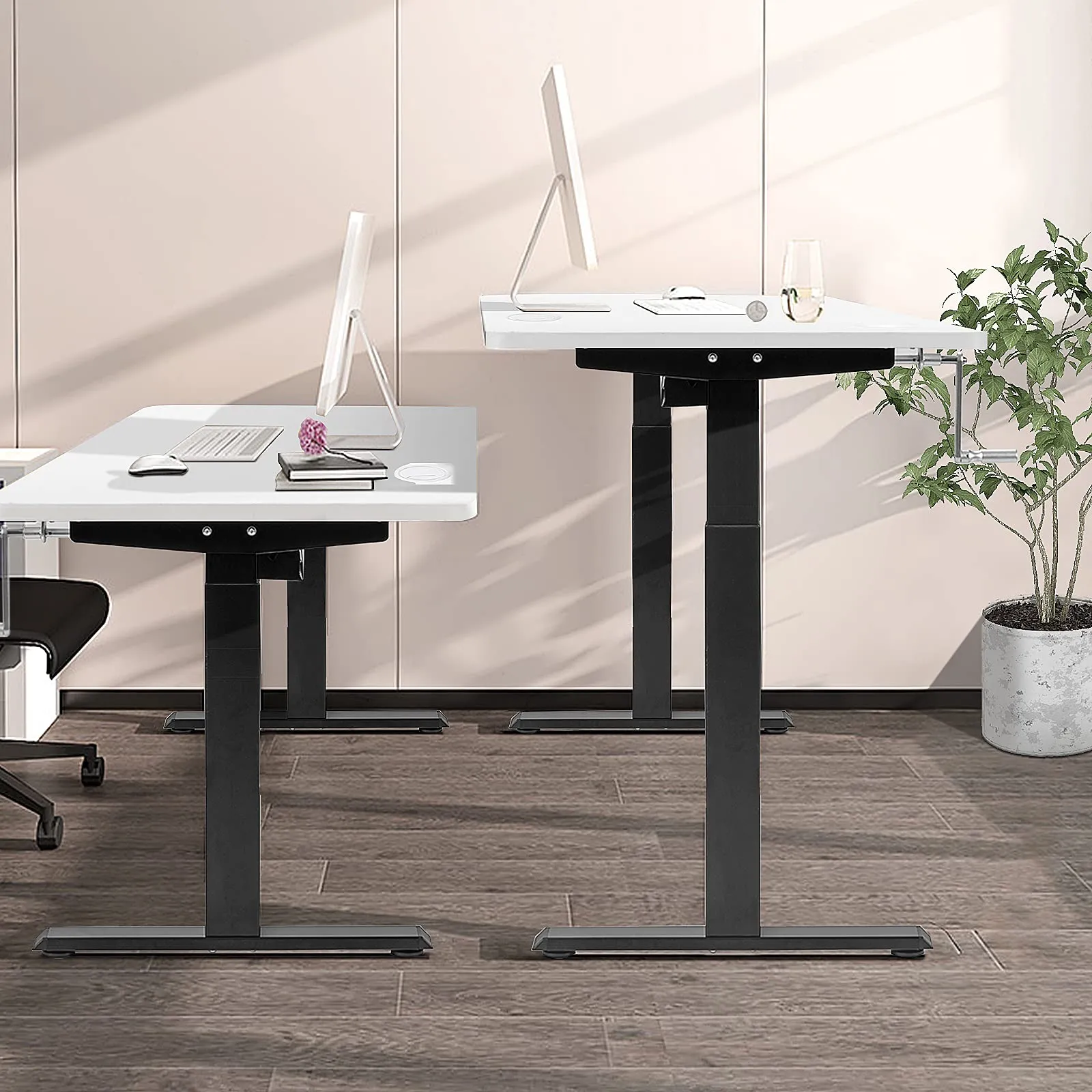 Hand Crank Stand Up Desk Frame, Manual Height Adjustable Standing Workstation with Foldable Crank Handle