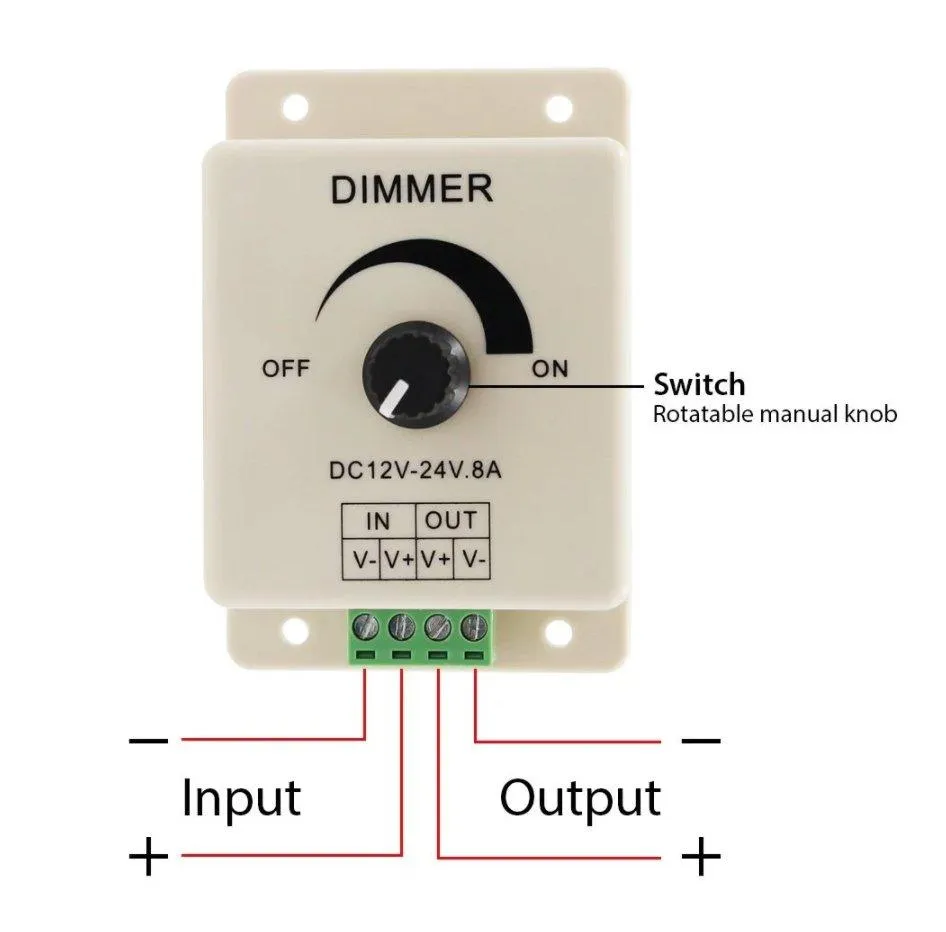 LED Strip & Neon Flex Dimmer Switch DC 12V 24V 8A Adjustable Brightness Single Colour