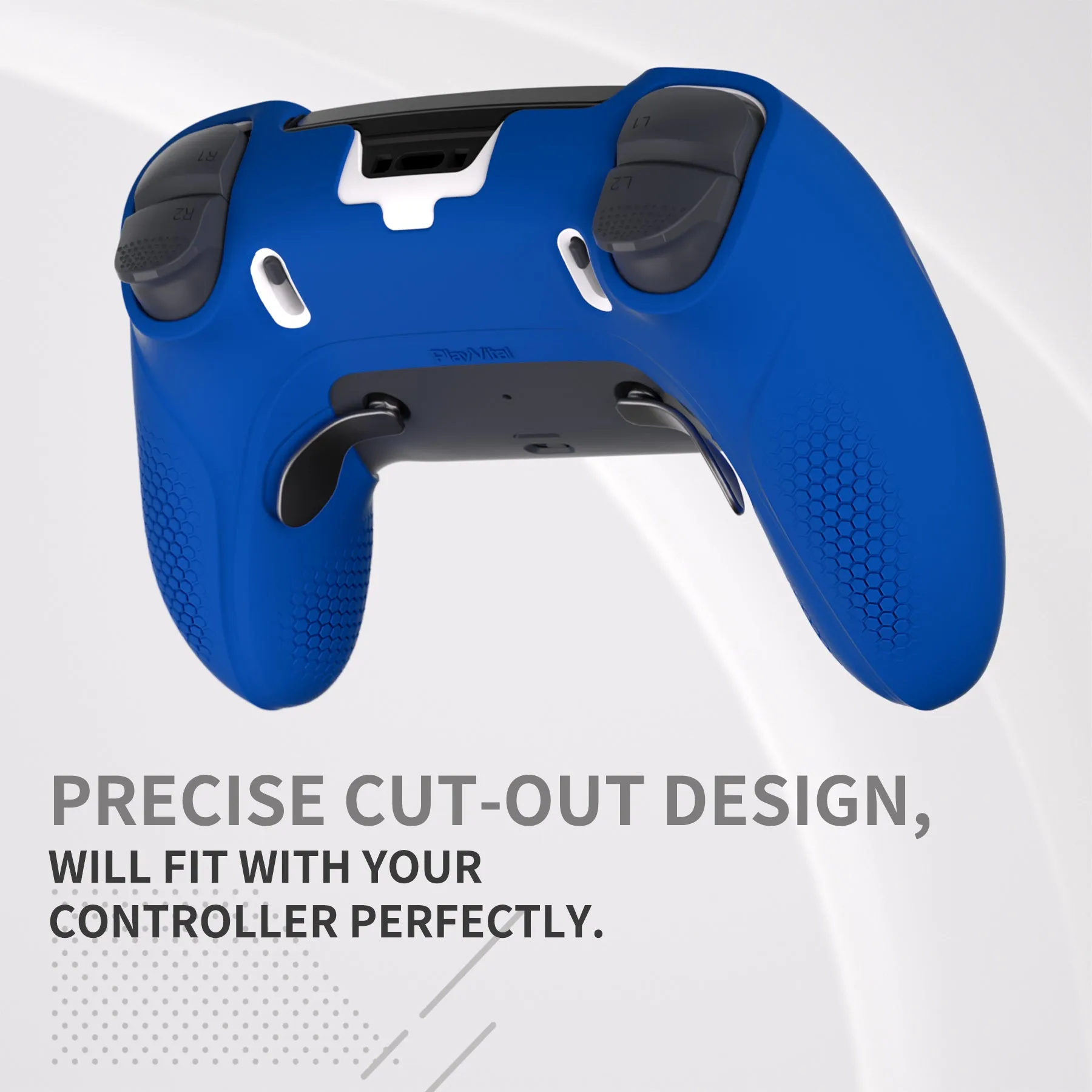 PlayVital Ninja Edition Anti-Slip Half-Covered Silicone Cover Skin for ps5 Edge Controller, Ergonomic Protector Soft Rubber Case for ps5 Edge Wireless Controller with Thumb Grip Caps - Blue - EYPFP008