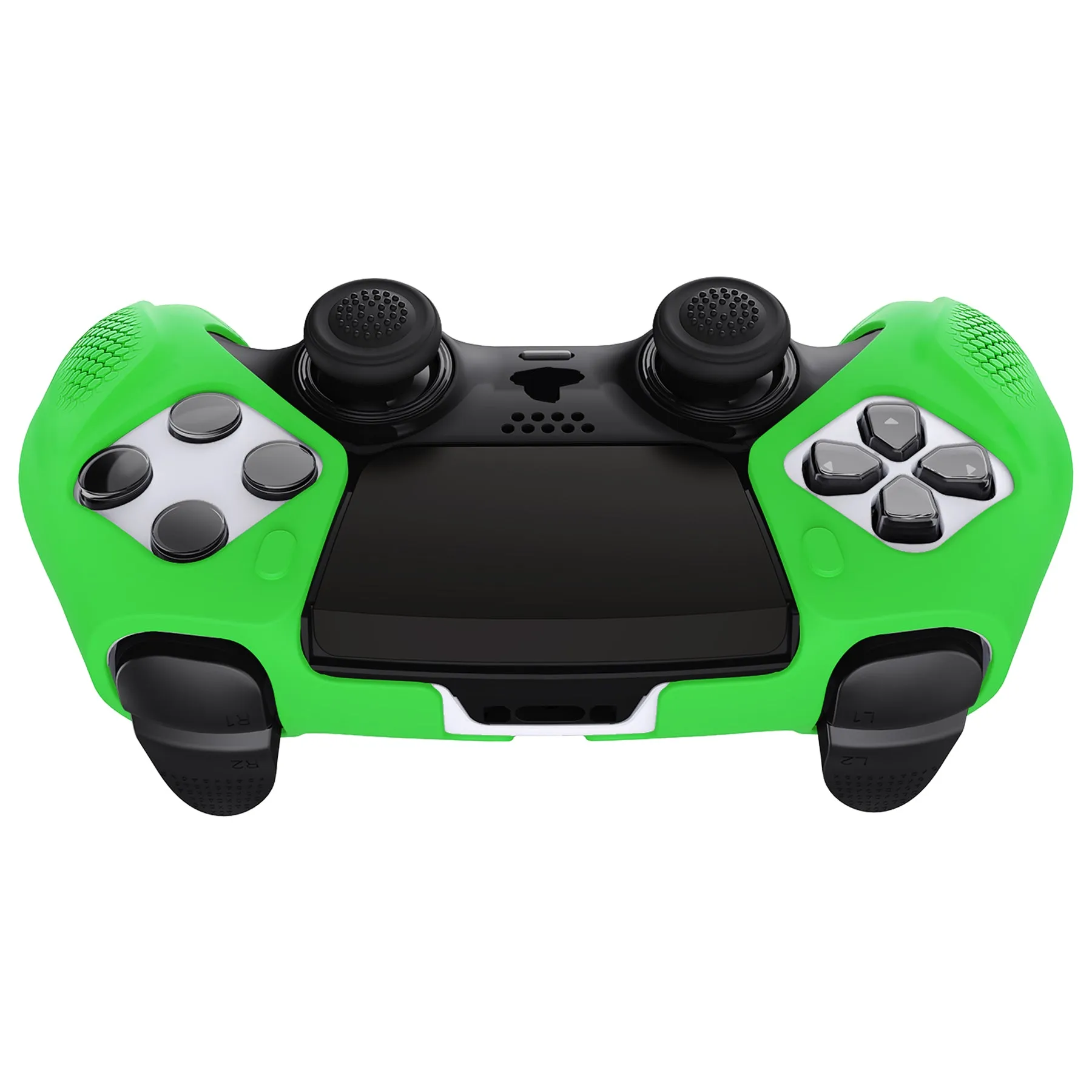 PlayVital Ninja Edition Anti-Slip Half-Covered Silicone Cover Skin for ps5 Edge Controller, Ergonomic Protector Soft Rubber Case for ps5 Edge Wireless Controller with Thumb Grip Caps - Green - EYPFP009