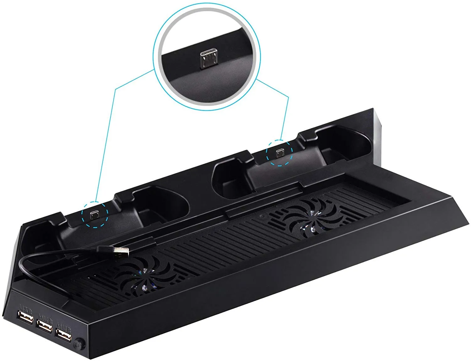 PS4 PlayStation 4 Stand with Cooling Fans, Controllers Charging Station with Dual Charging Ports and USB Hub for Sony Dualshock 4 Controllers