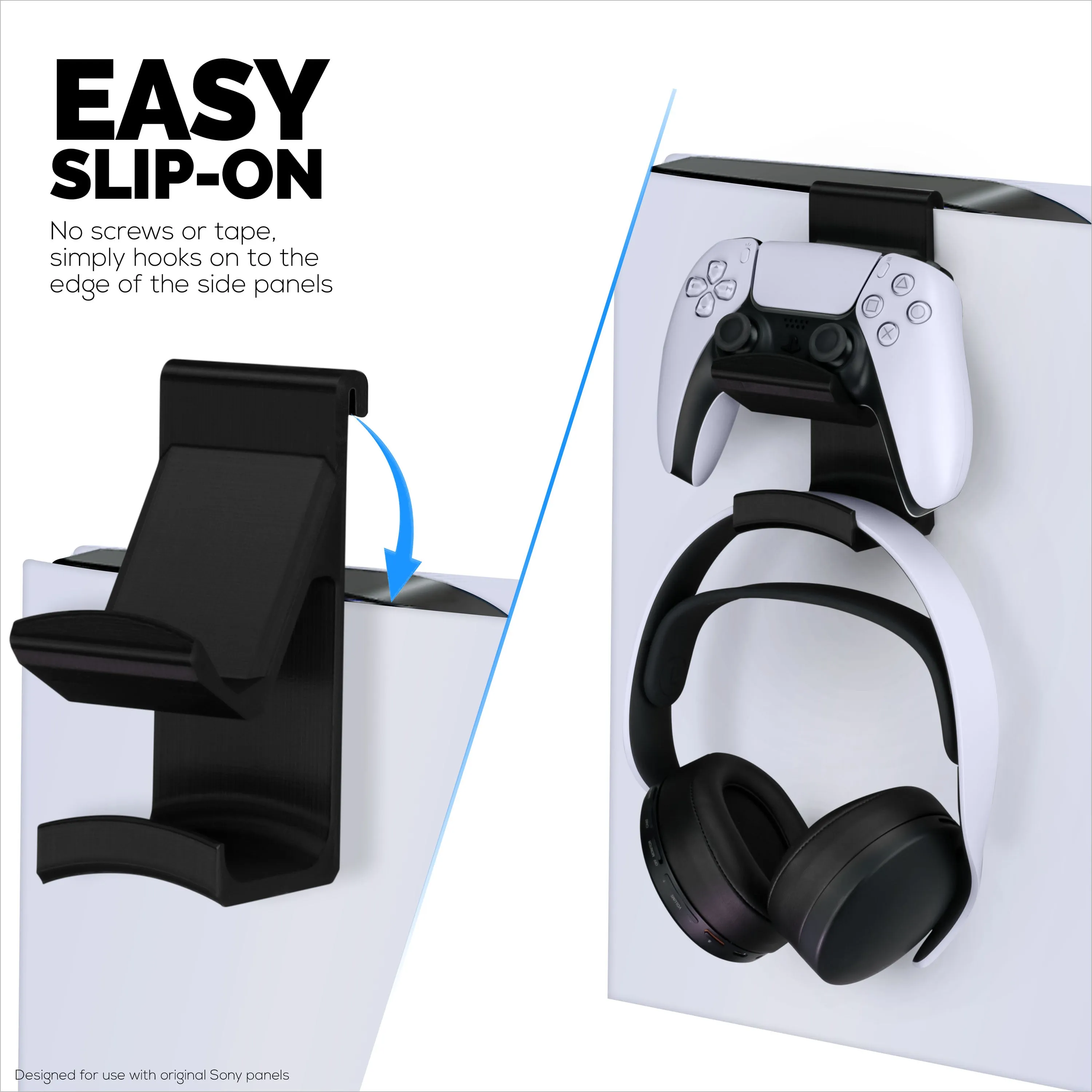 PS5 Game Controller & Headphone Hanger Console Mount for PlayStation PS5 DualSense Gamepad, Hook-On Hanger Bracket