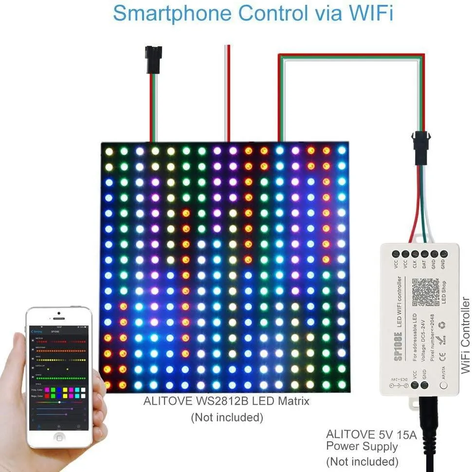 SP108E WiFi Controller DC 5V-24V for SK6812 SK6812-RGBW WS2812 WS2813 WS2811 AL2815 Digital Pixel Strip Light &  Neon Flex