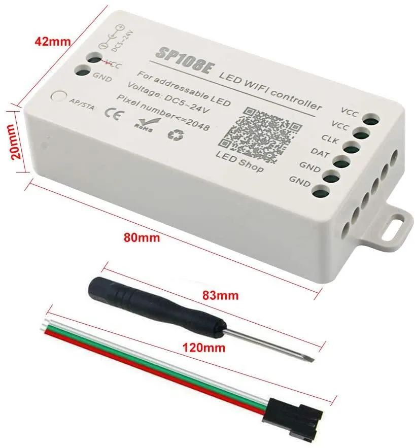 SP108E WiFi Controller DC 5V-24V for SK6812 SK6812-RGBW WS2812 WS2813 WS2811 AL2815 Digital Pixel Strip Light &  Neon Flex