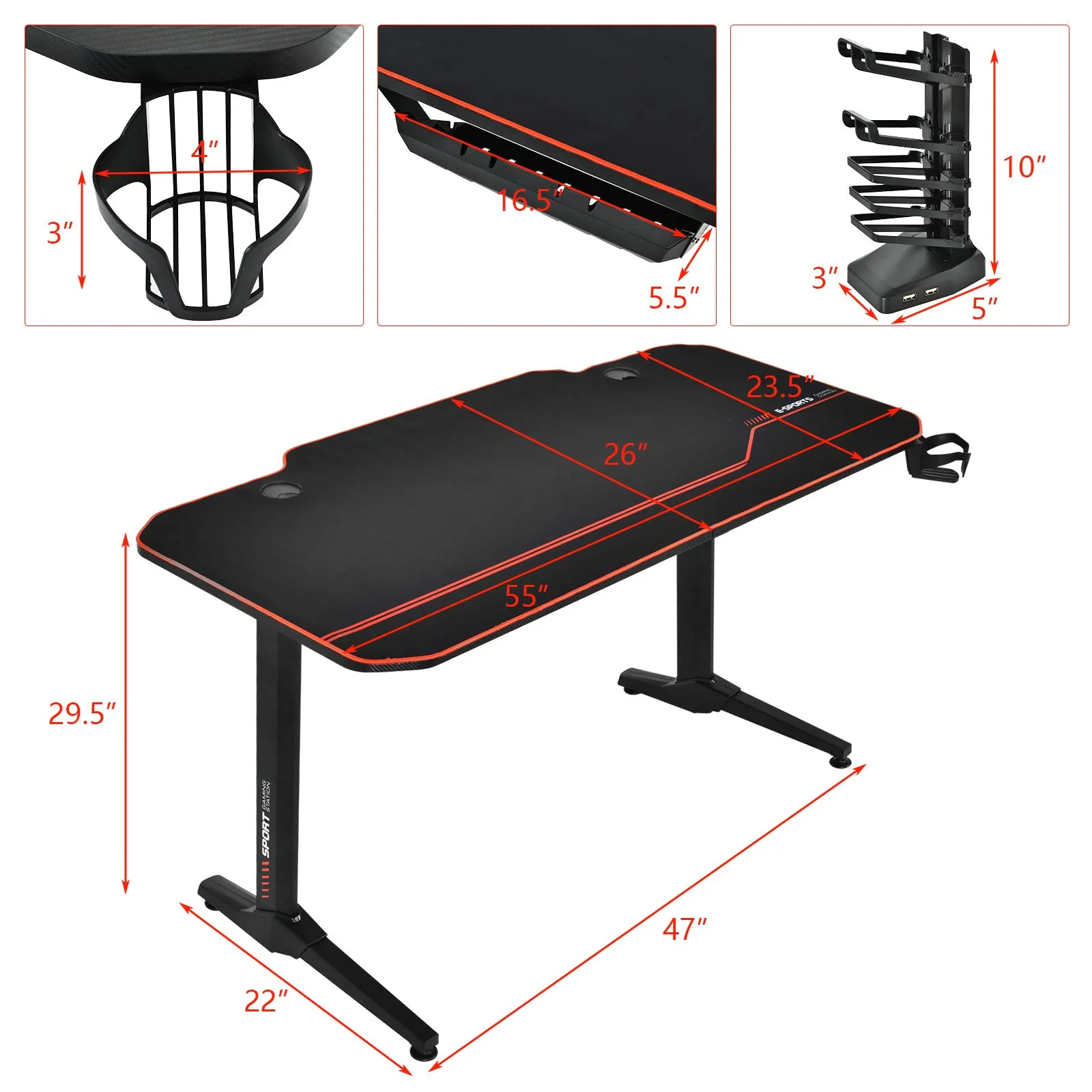 Tangkula 55 Inch Gaming Desk with Free Mouse Pad, T-Shaped Racing Computer Desk