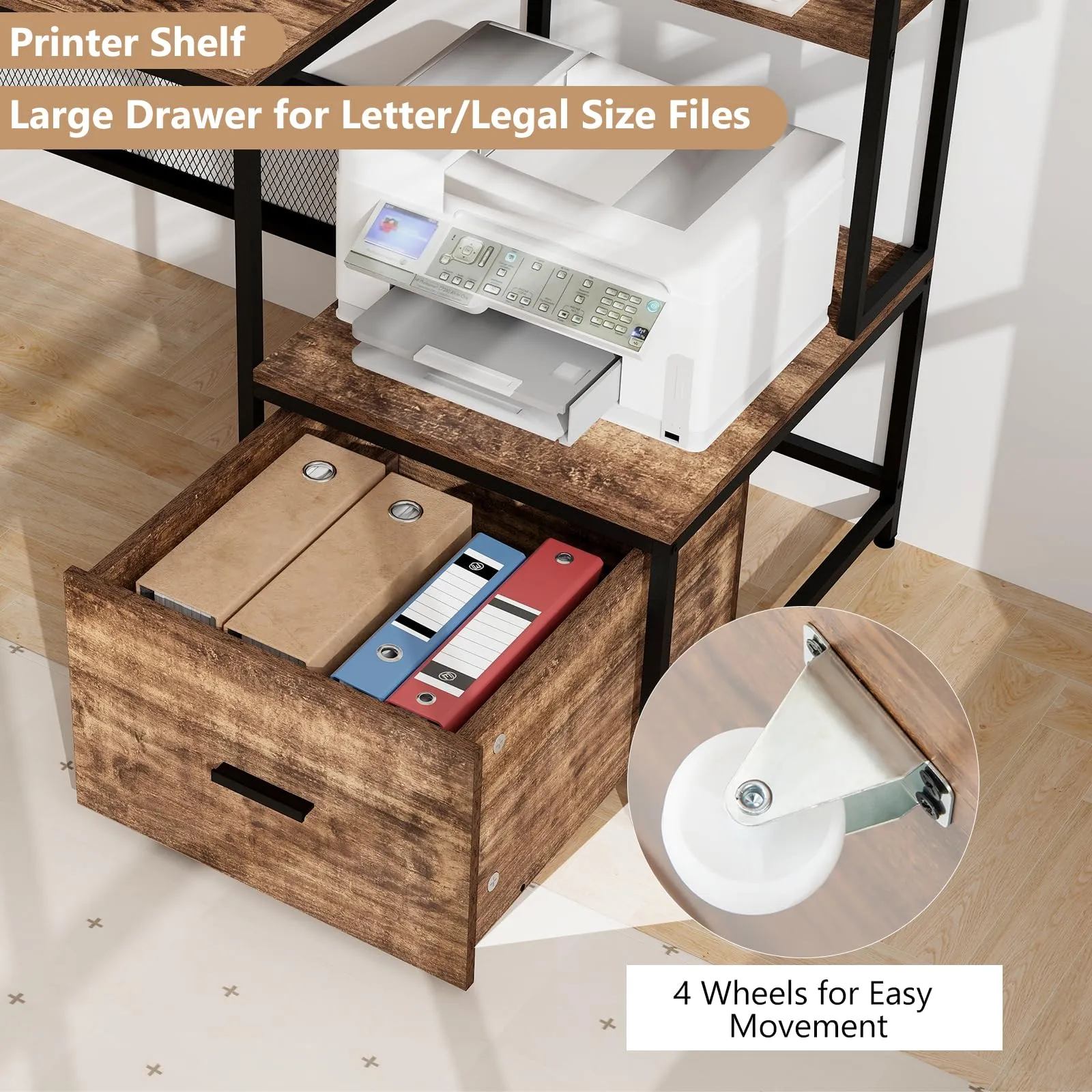 Tangkula 67" Computer Desk with Monitor Stand & File Drawer, Large Home Office Desk with Power Outlets & USB Ports