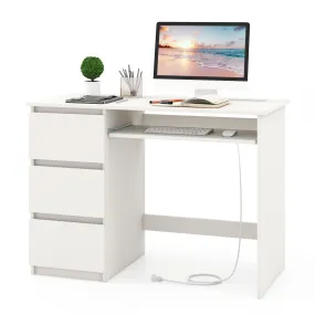 Tangkula Computer Desk with 3 Storage Drawers & Built-in Charging Station, Home Office Desk with Keyboard Tray