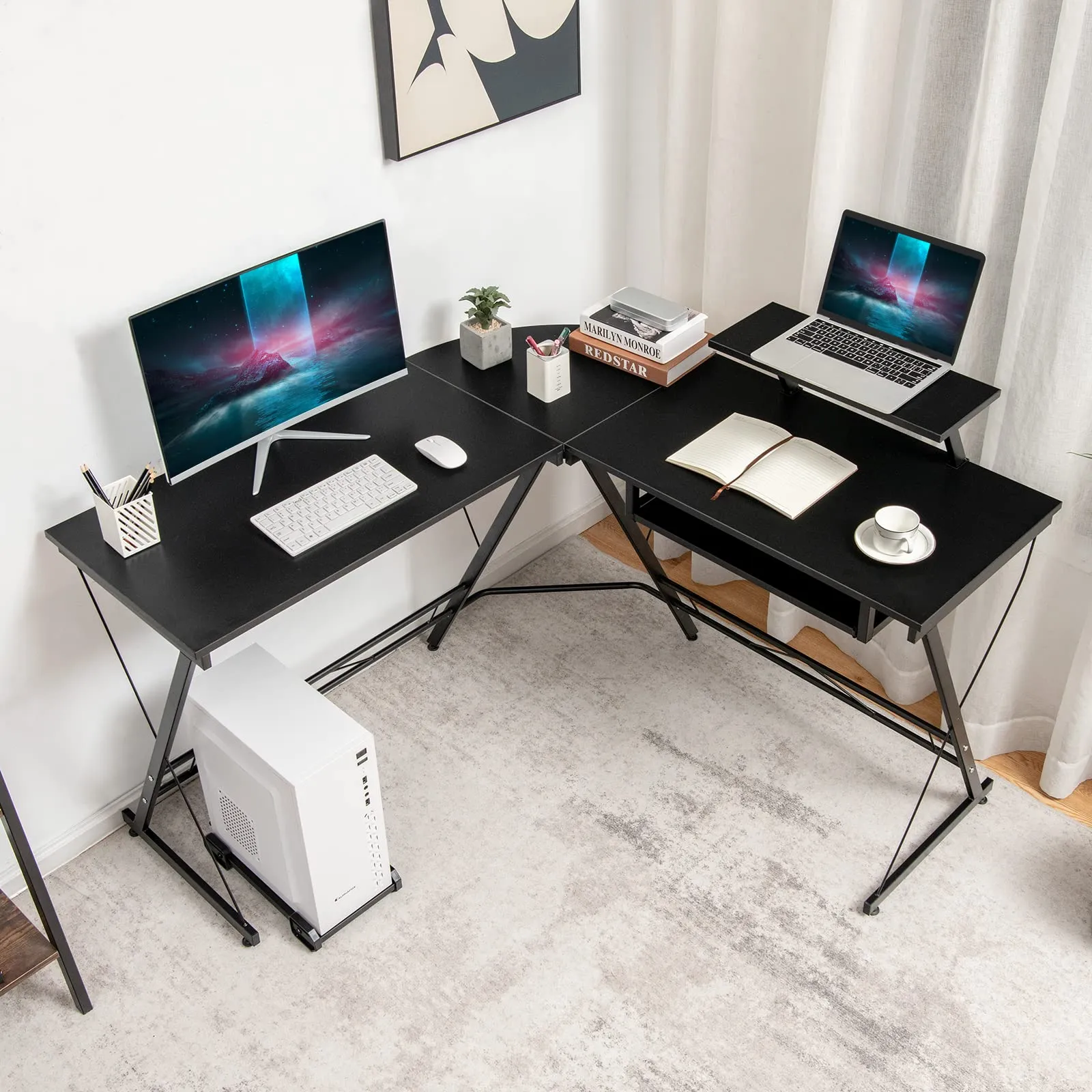 Tangkula L-Shaped Computer Desk, Home Office Corner Workstation