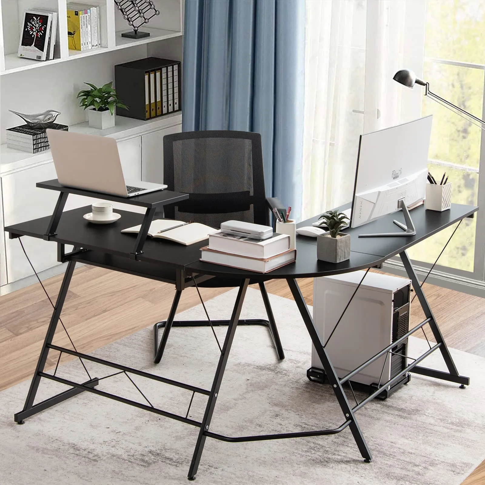 Tangkula L-Shaped Computer Desk, Home Office Corner Workstation