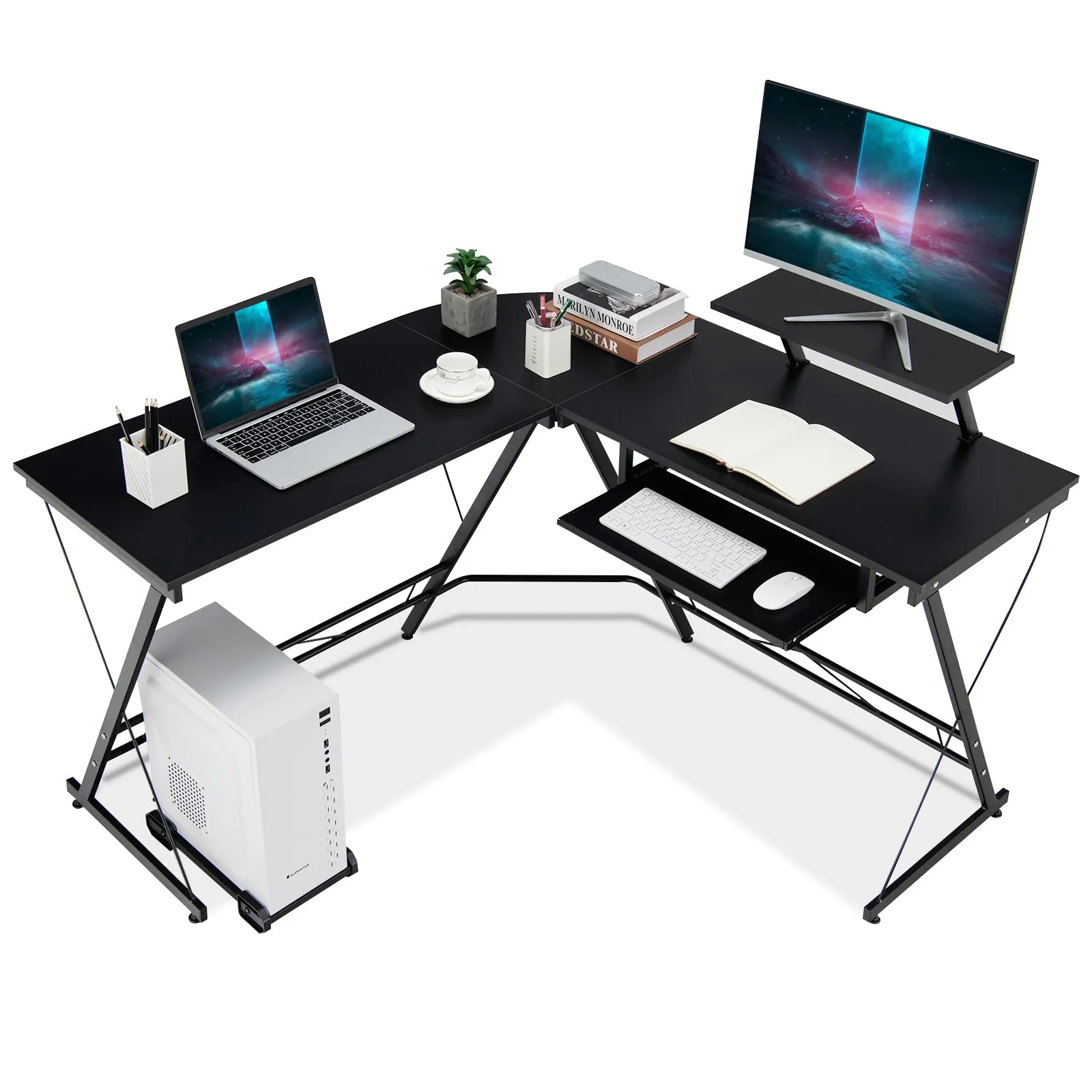 Tangkula L-Shaped Computer Desk, Home Office Corner Workstation