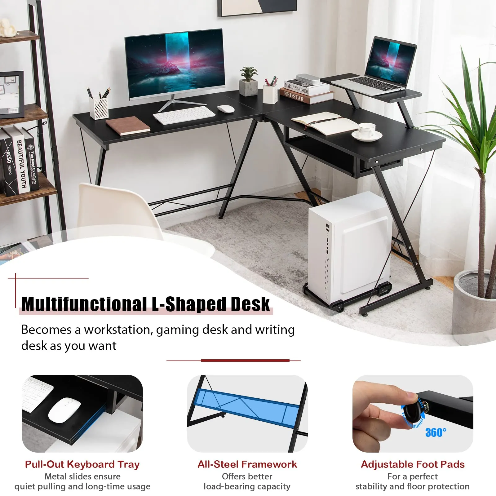 Tangkula L-Shaped Computer Desk, Home Office Corner Workstation