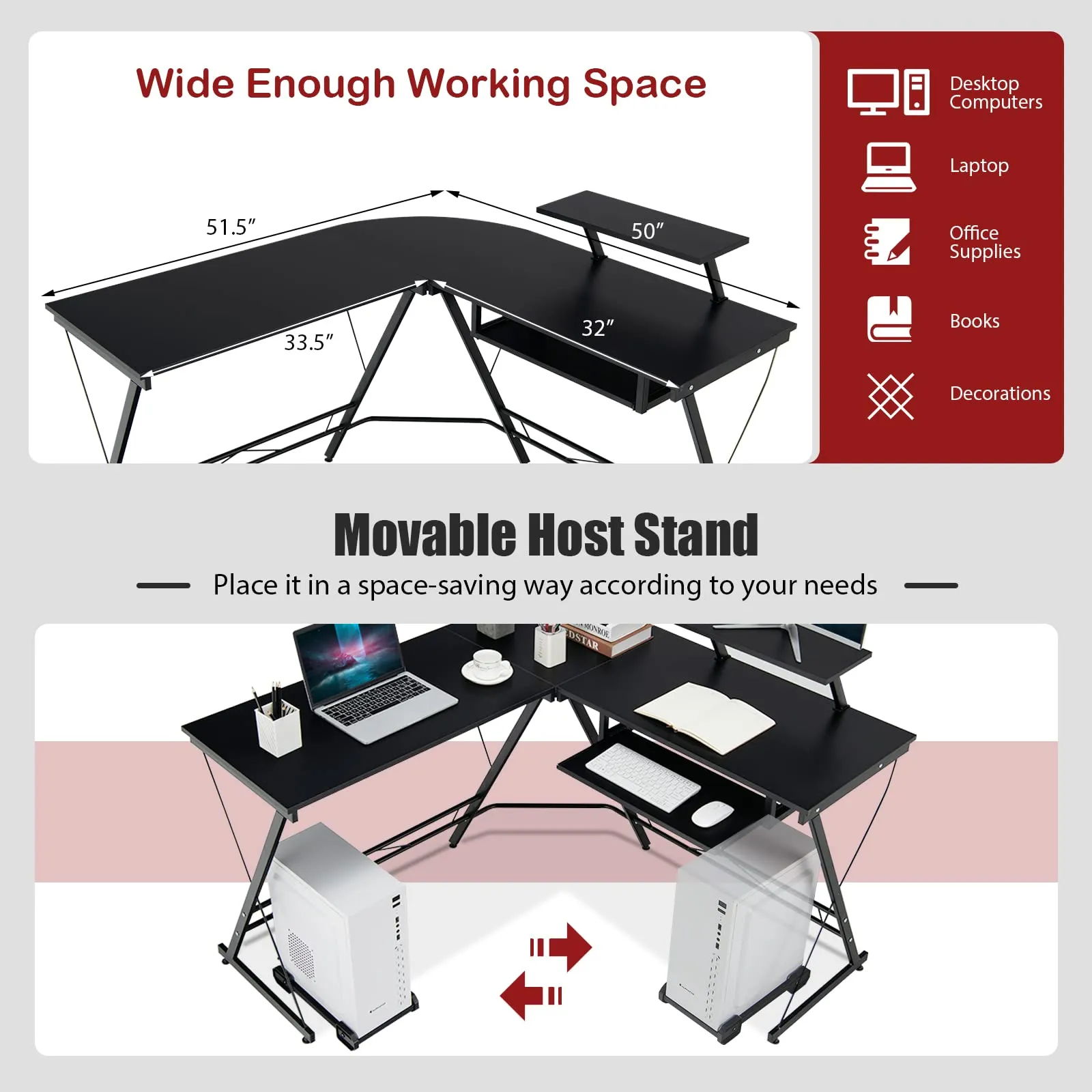 Tangkula L-Shaped Computer Desk, Home Office Corner Workstation