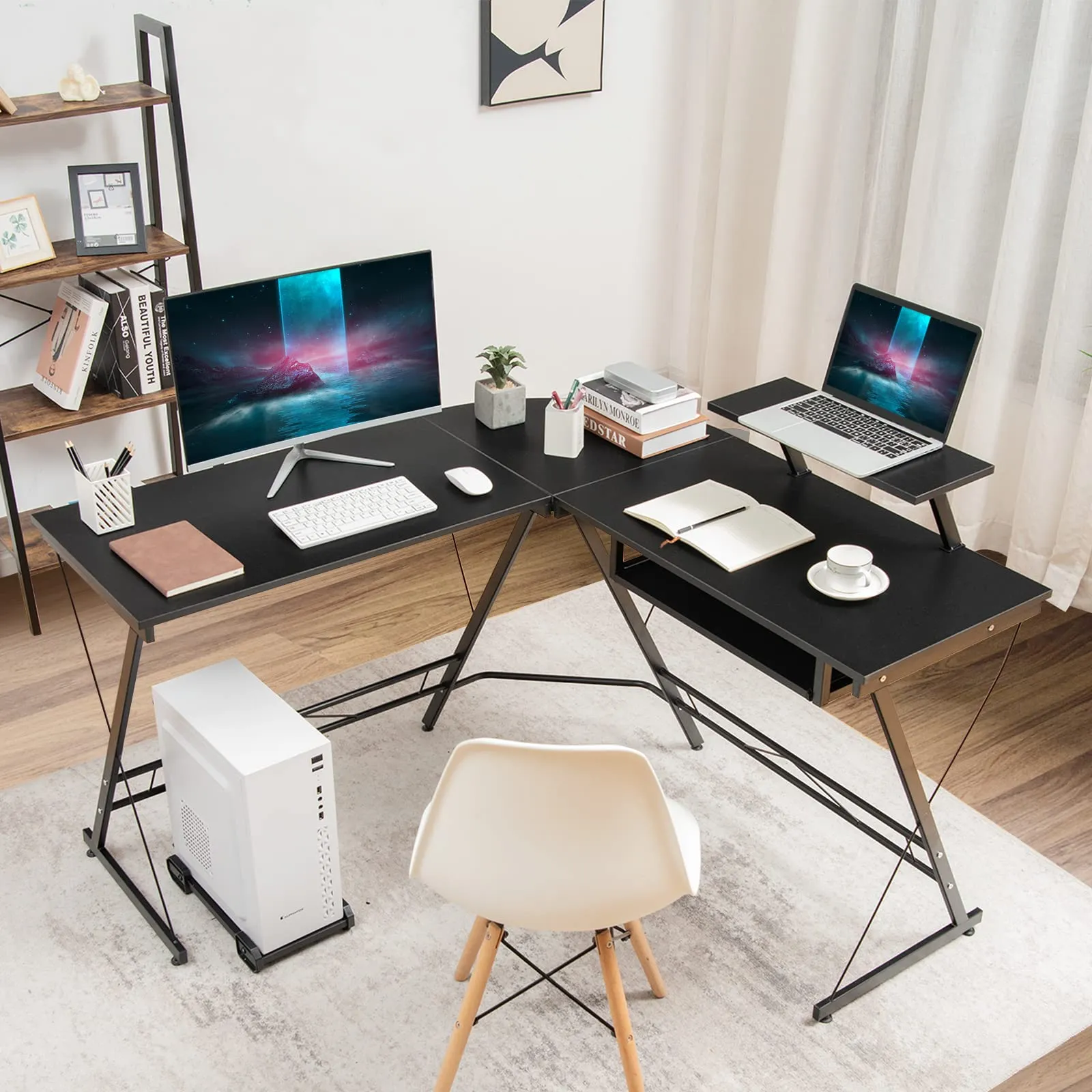 Tangkula L-Shaped Computer Desk, Home Office Corner Workstation