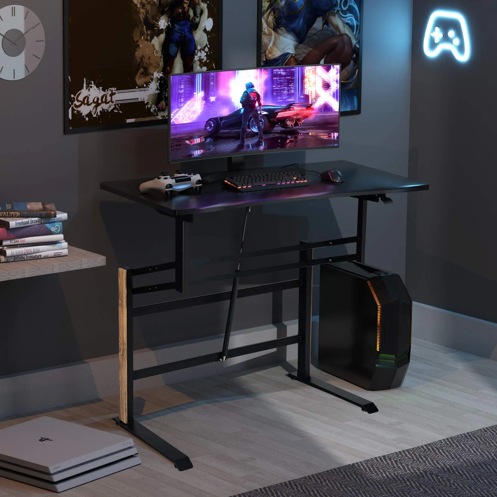 Tangkula Pneumatic Height Adjustable Gaming Desk